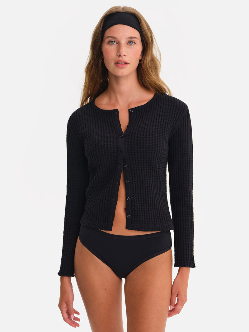 Organic Waffle Crew Cardigan