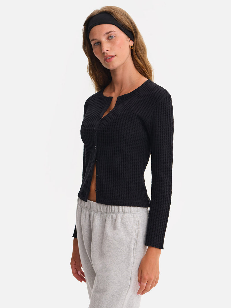 Organic Waffle Crew Cardigan
