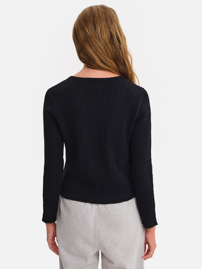 Organic Waffle Crew Cardigan