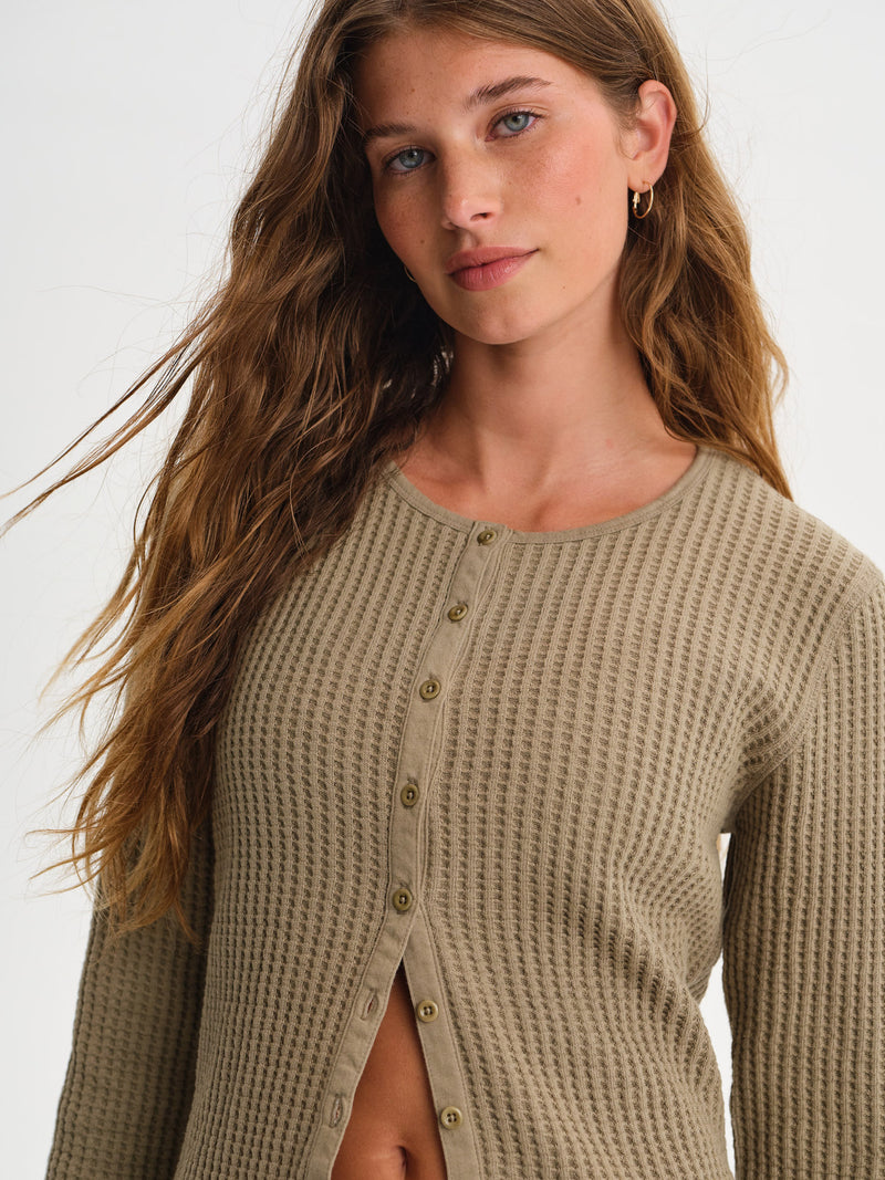 Organic Waffle Crew Cardigan
