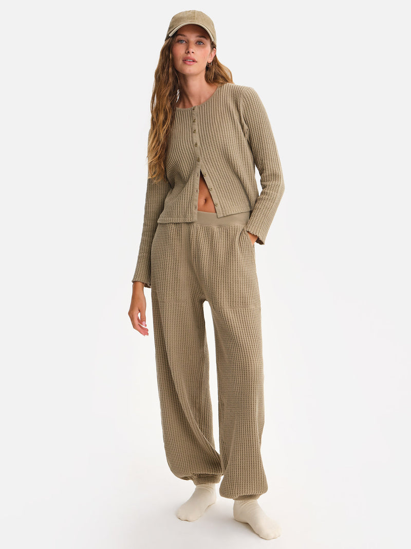 Organic Waffle Crew Cardigan